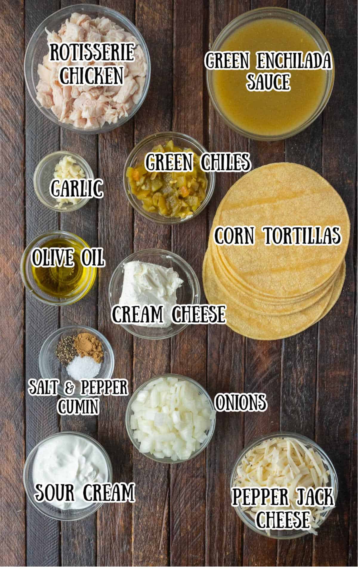 All the ingredients needed for these enchiladas.