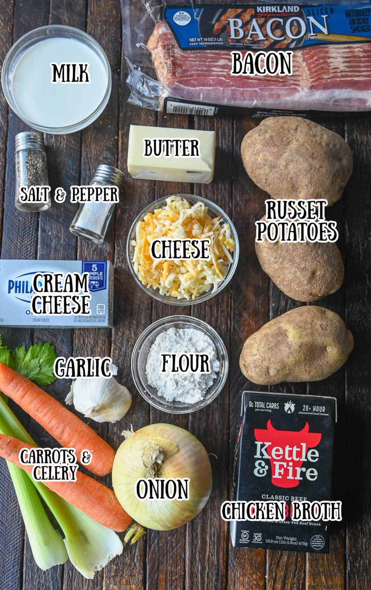 All the ingredients need for this potato soup.