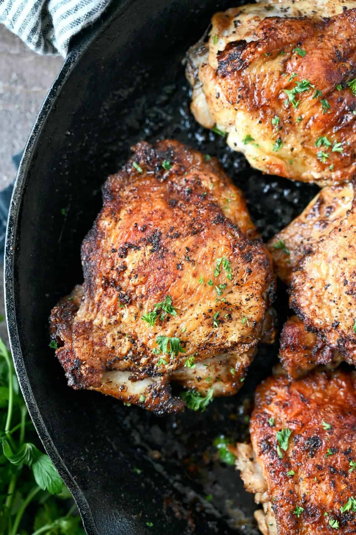 Baked Chicken Thighs in Cast Iron Skillet - Kitchen Divas