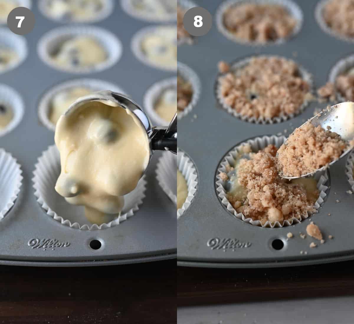 Sugar: Granulated sugar goes in the muffins but you can use brown sugar for the crumb topping if you prefer.