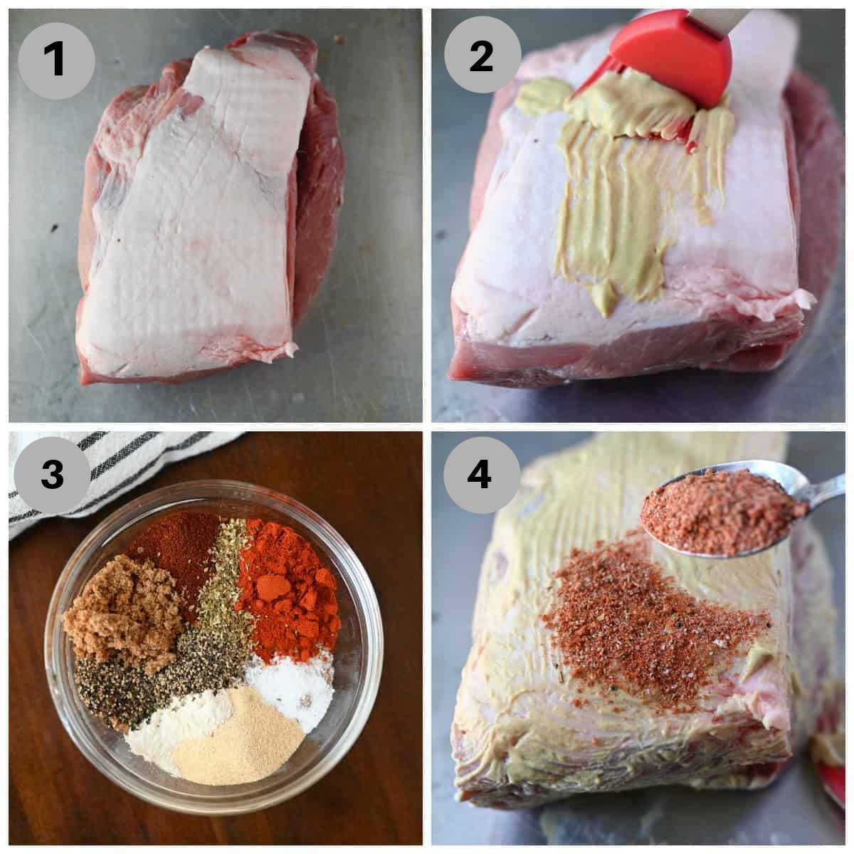 Pork butt being prepped to p[ace into the slow cooker.