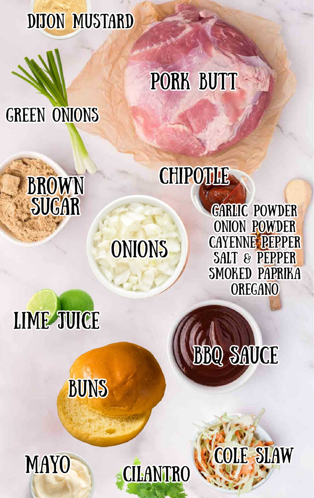 All the ingredients needed for this pulled pork.