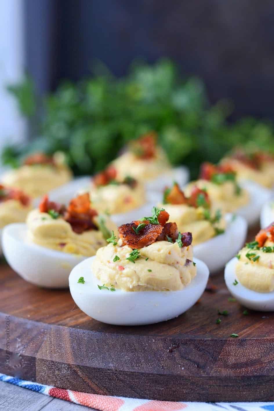 A close-up of deviled eggs.