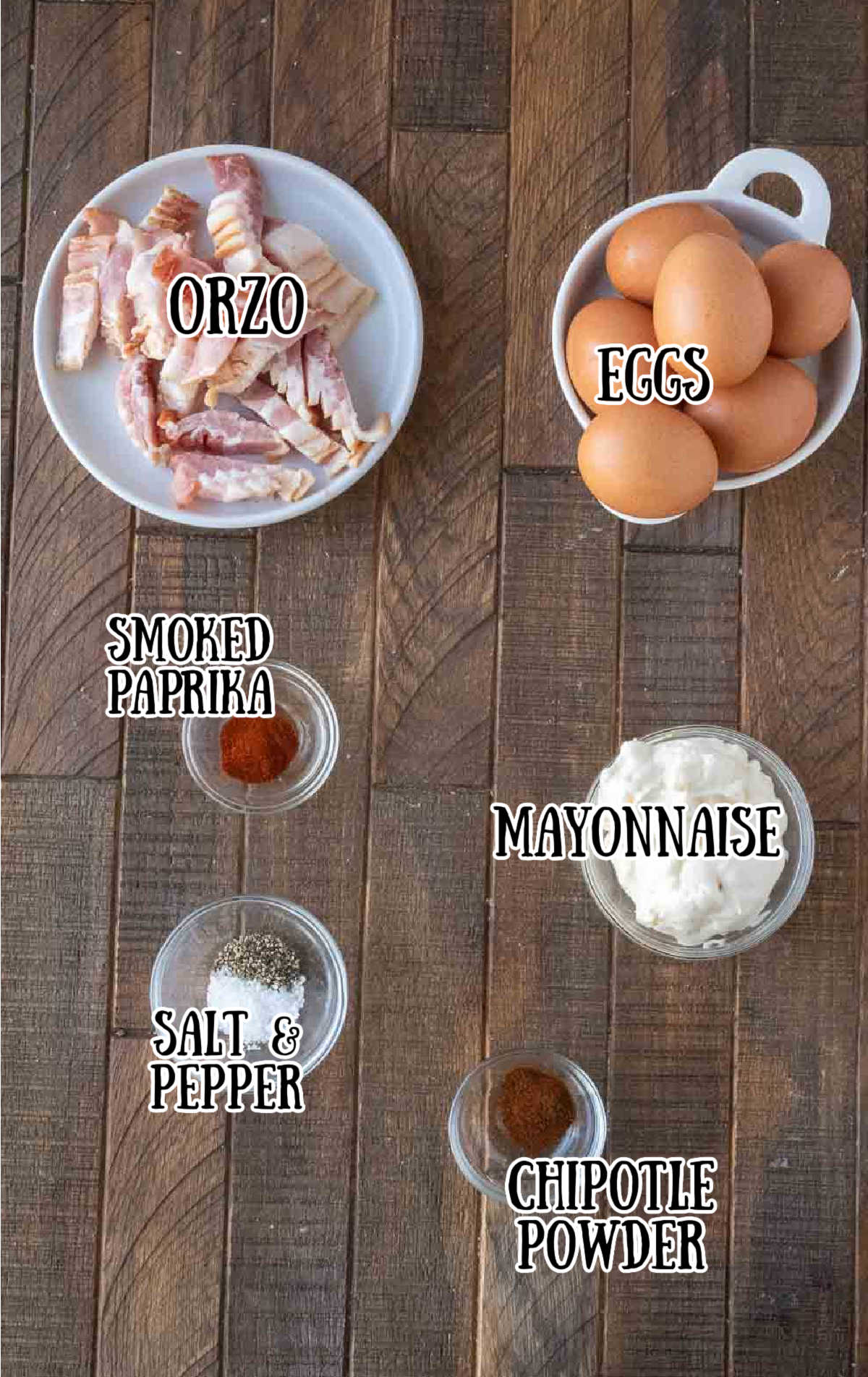All the ingredients for these deviled eggs.
