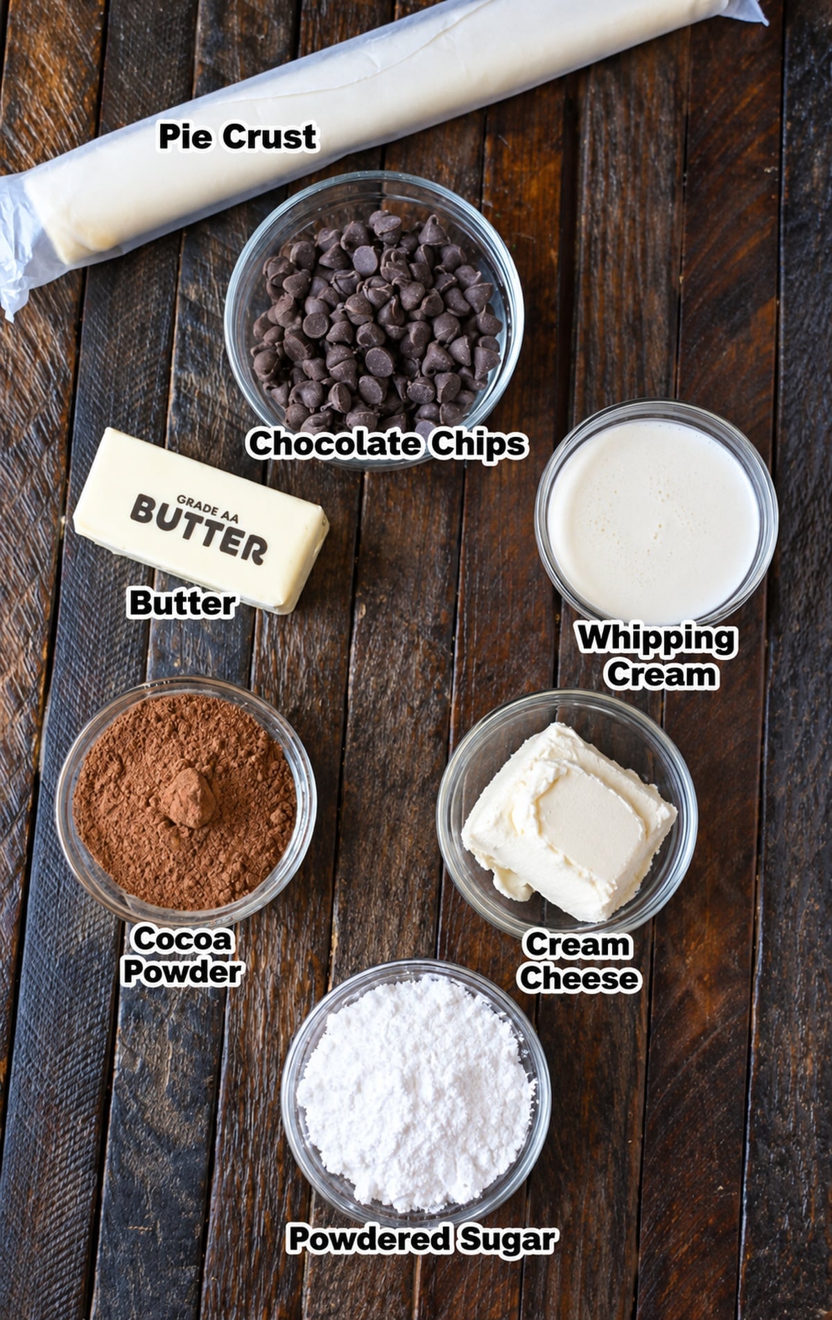 A photo of all of the ingredients for chocolate cream pie