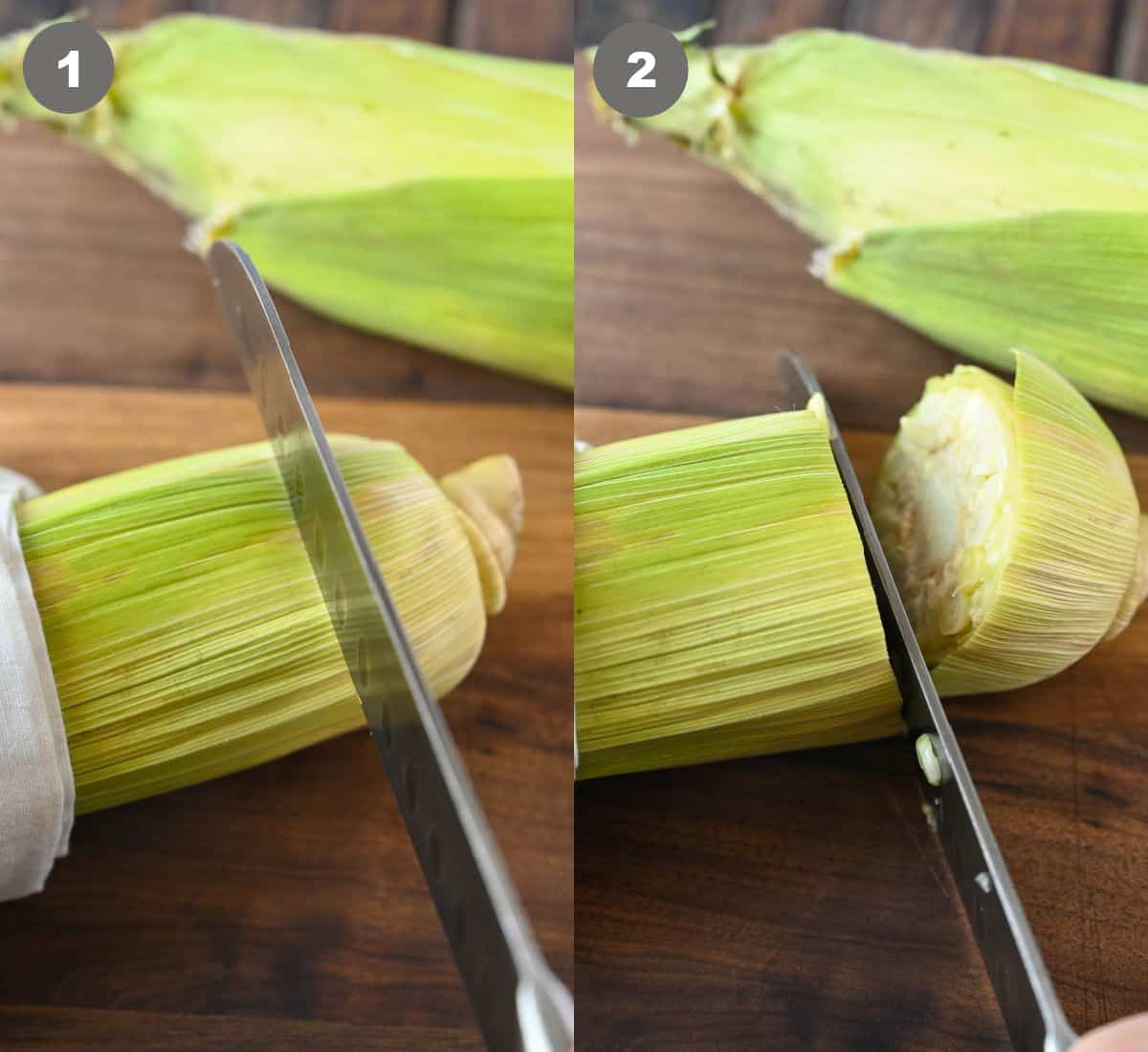 Corn that has been cooked and the end cut off.