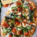Garlic Roasted tomato flatbread pinterest pin.