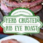 herb crusted rib eye roast pinterest pin.