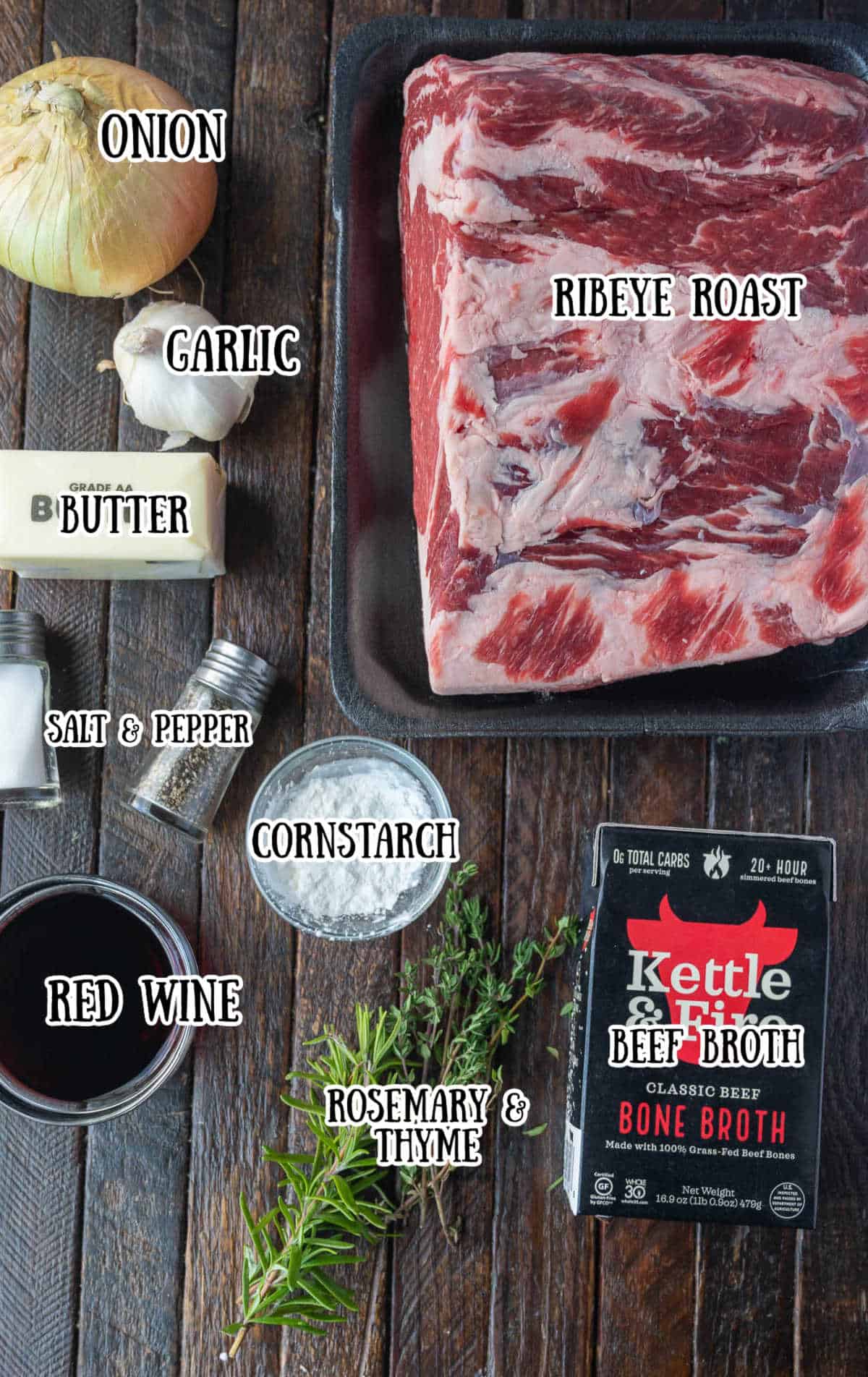 All the ingredients needed for this ribeye roast.