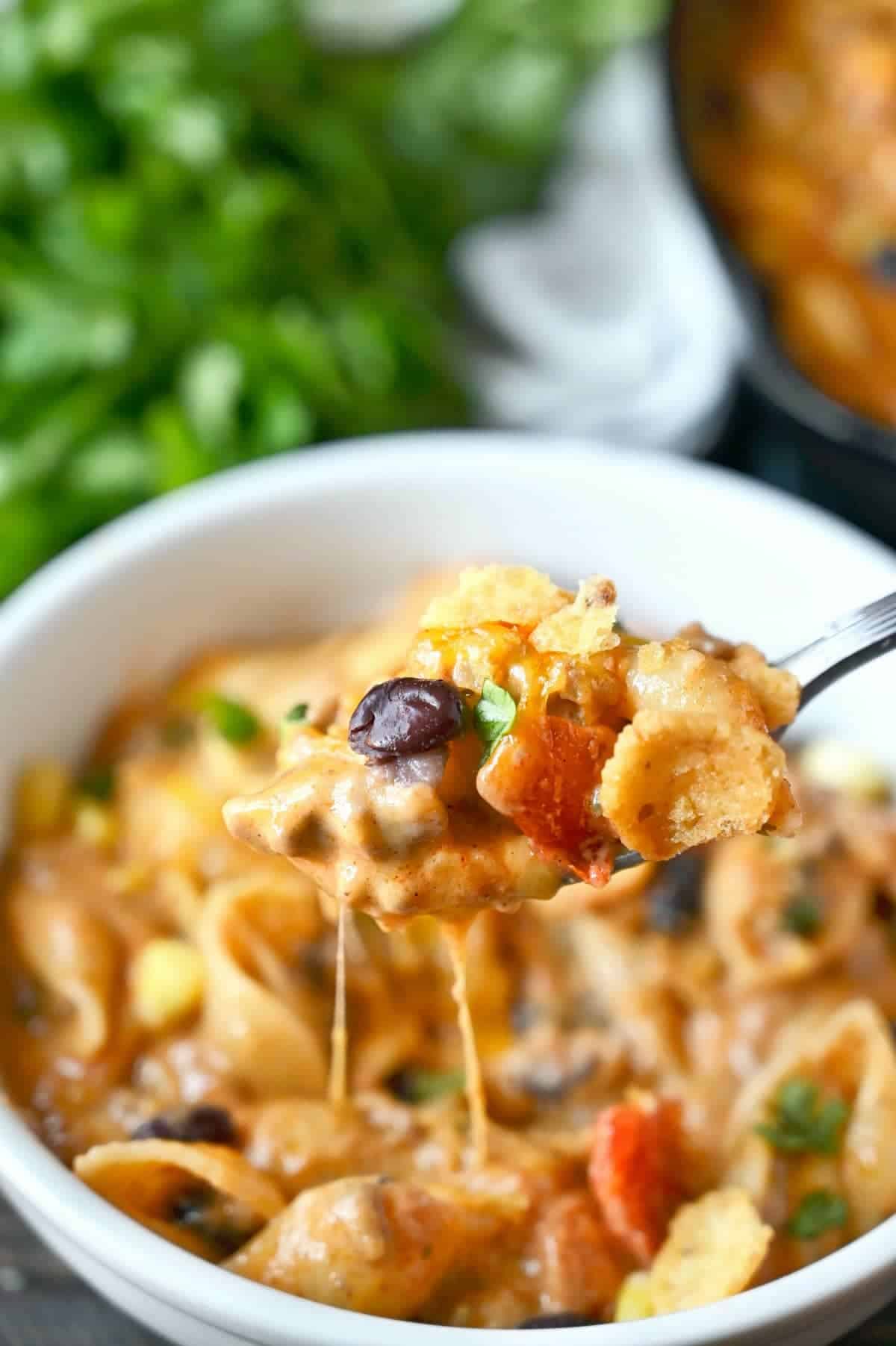 A bowl of taco pasta.