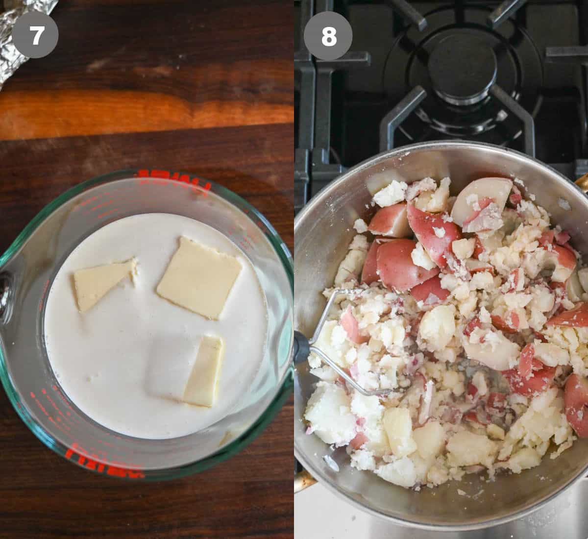 Half n half in a pot with butter.