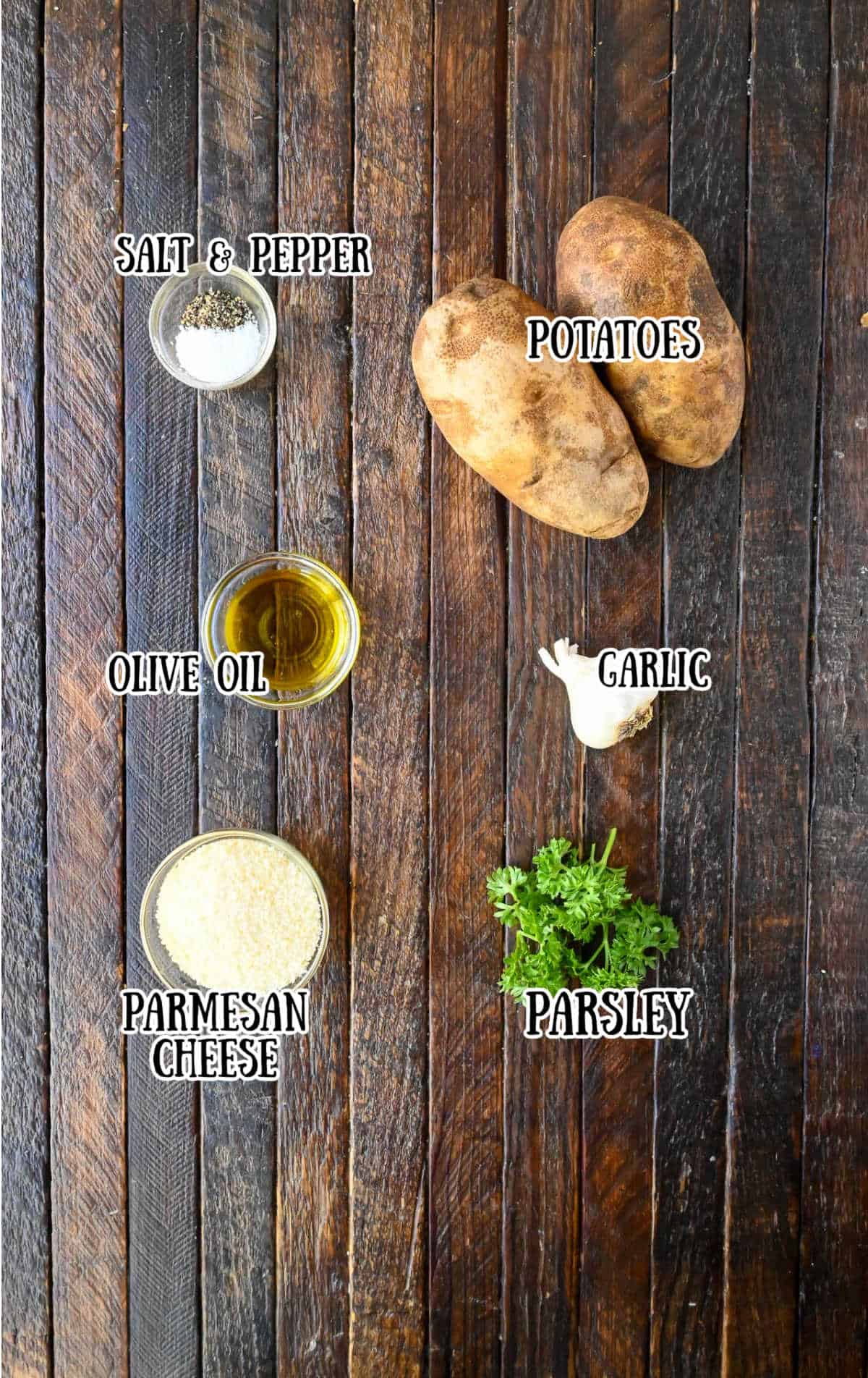 All the ingredients needed for these potatoes.