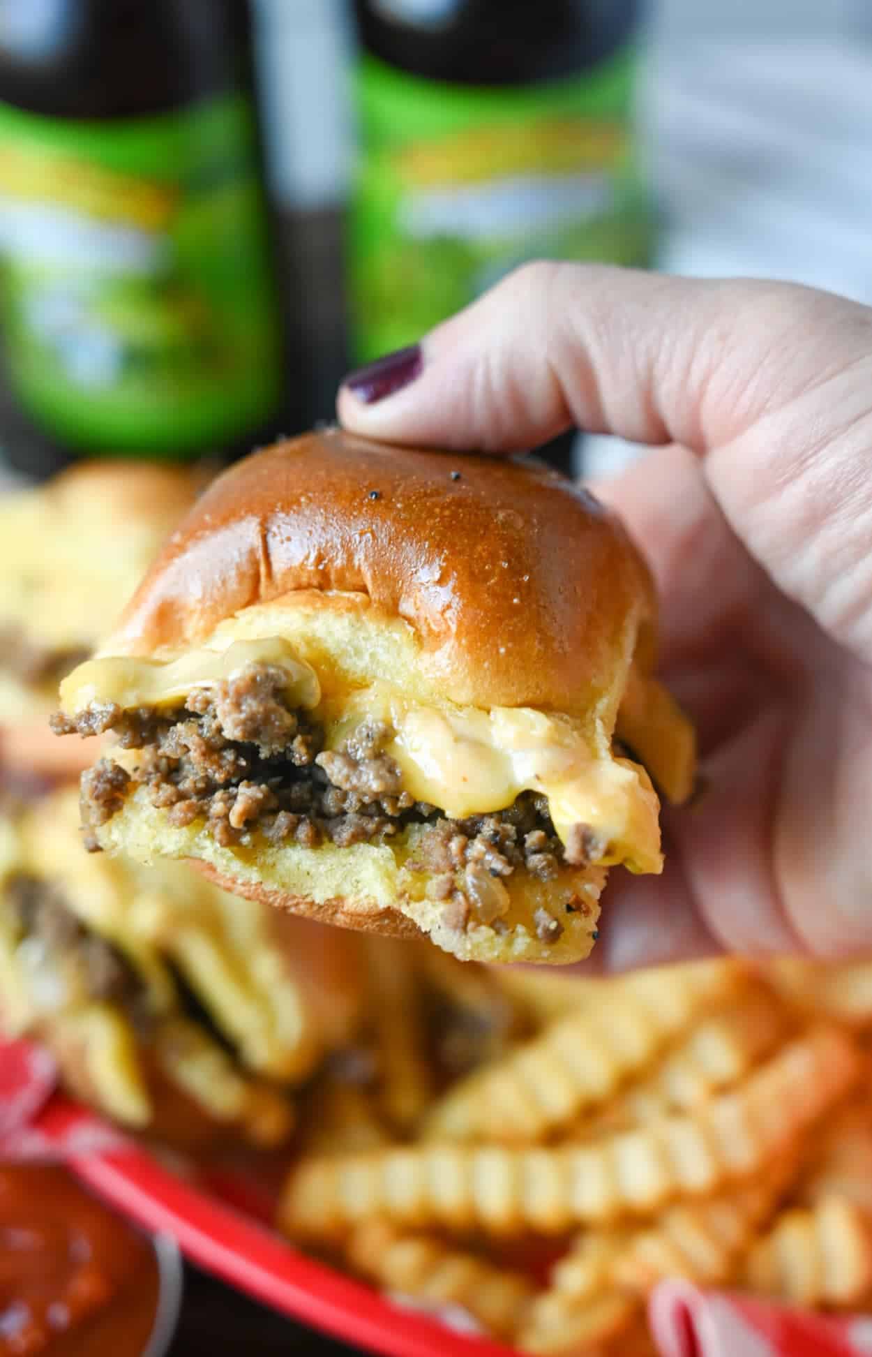 A slider being held in a hand.