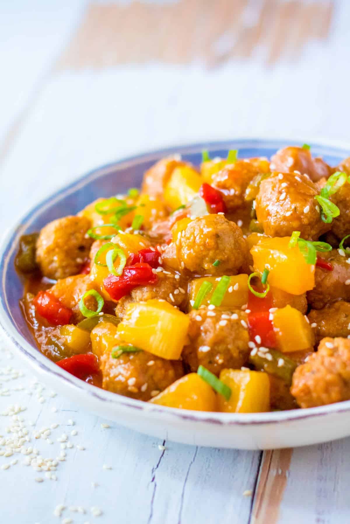 Sweet and sour meatballs in a bowl.