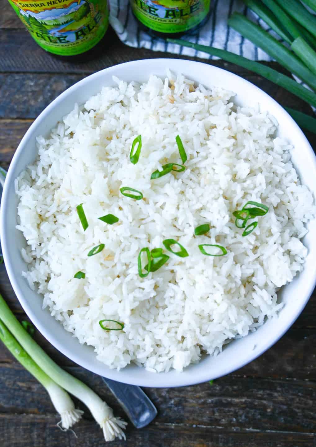 Coconut rice in a white bowl.