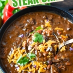 Steak chili in a dutch oven.