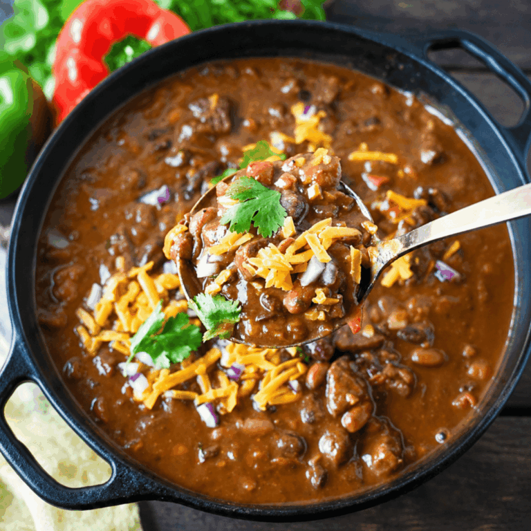 Steak chili in a dutch oven.