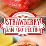 A pinterest pin of strawberry jam.