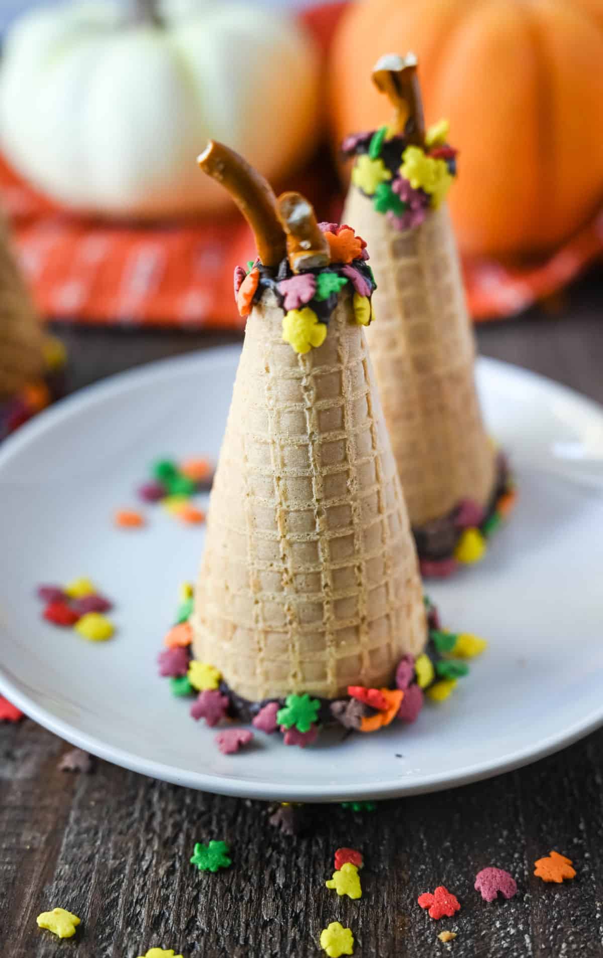 Two Fall Teepee's on a white plate.