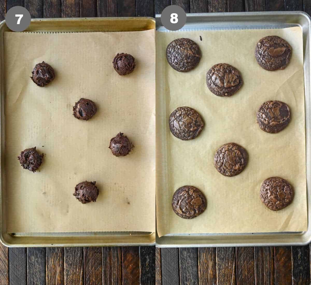 Brownie cookies on a baking sheet and baked.