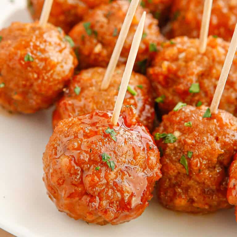 A close up photo of buffalo meatballs.