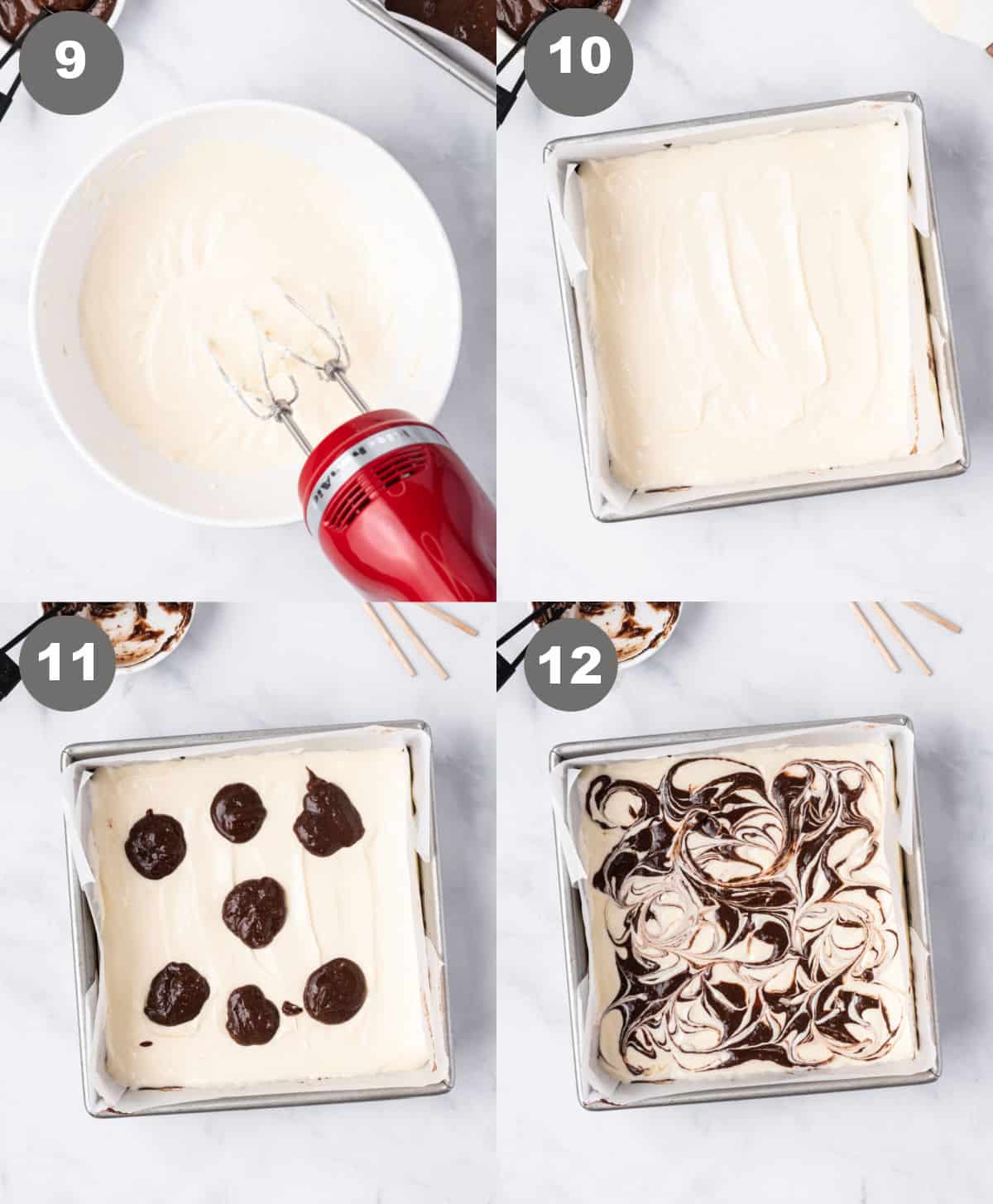Creamcheese mixture spread on top and brownie batter swirled in.