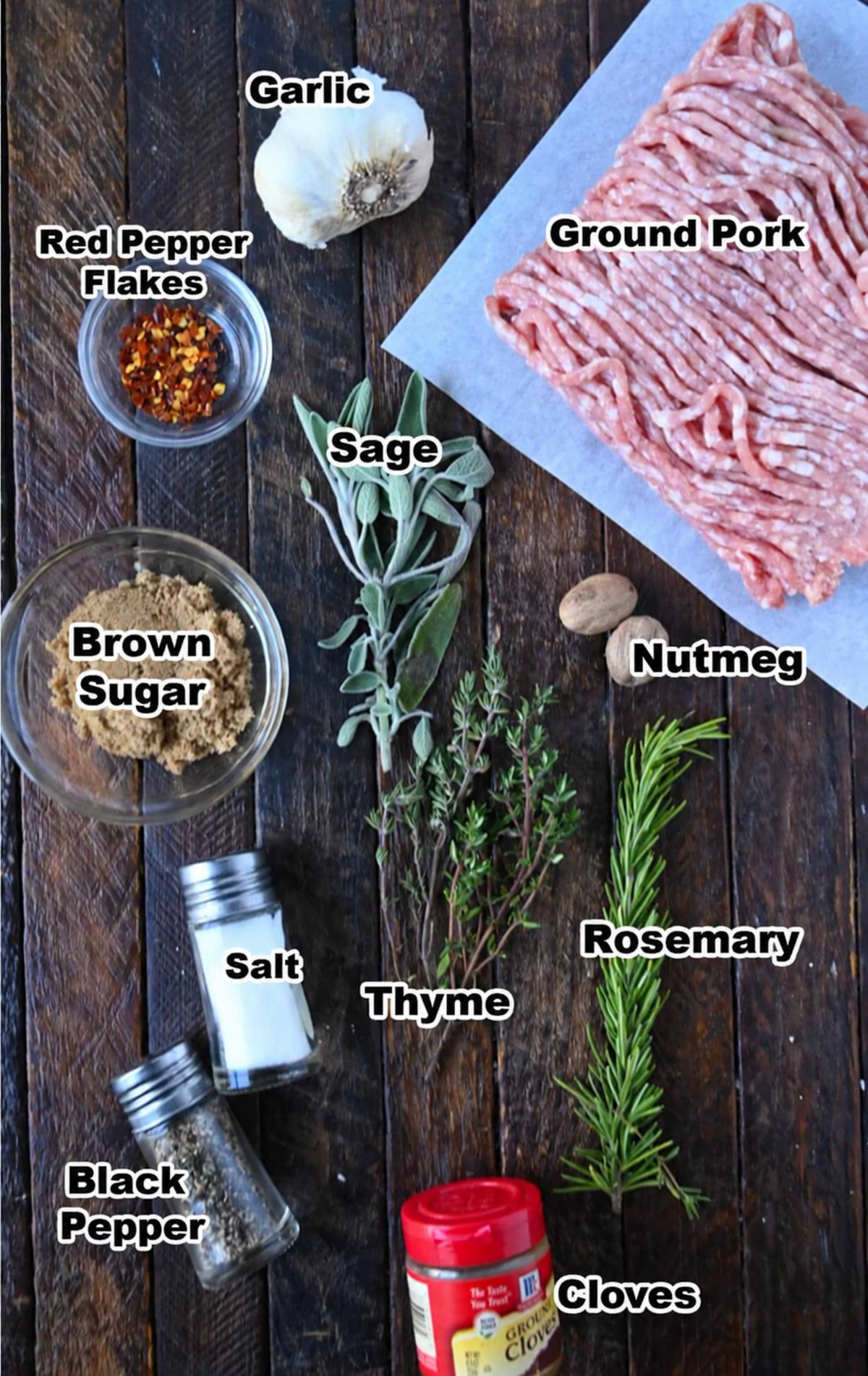 All of the ingredients needed for this breakfast sausage.