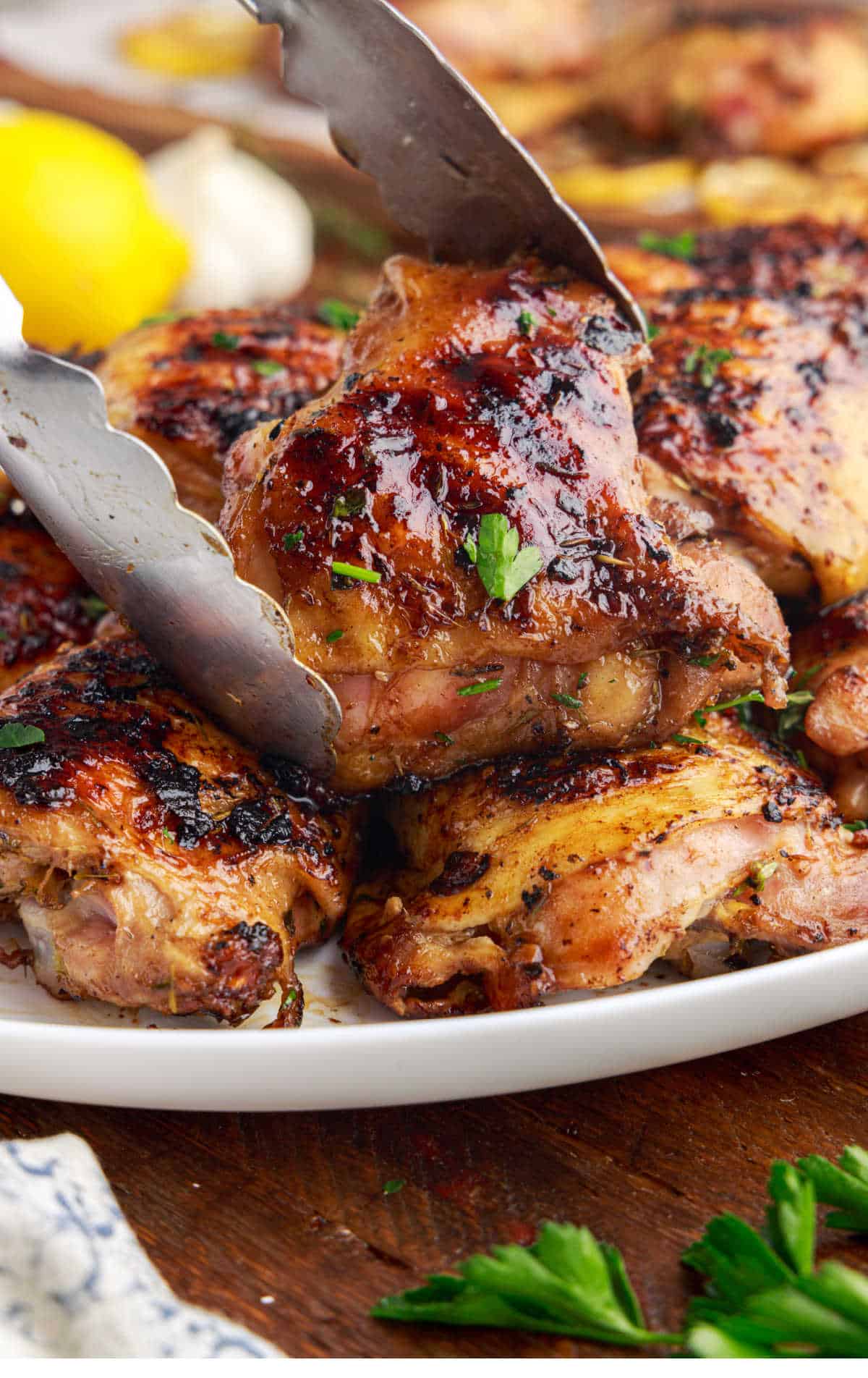 Honey-Butter-Grilled Chicken Thighs with Parsley Sauce Recipe