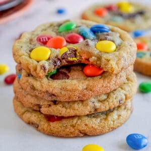 A stack of m&m cookies.