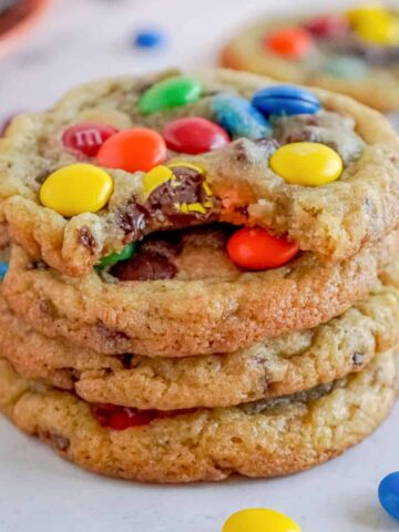 A stack of m&m cookies.