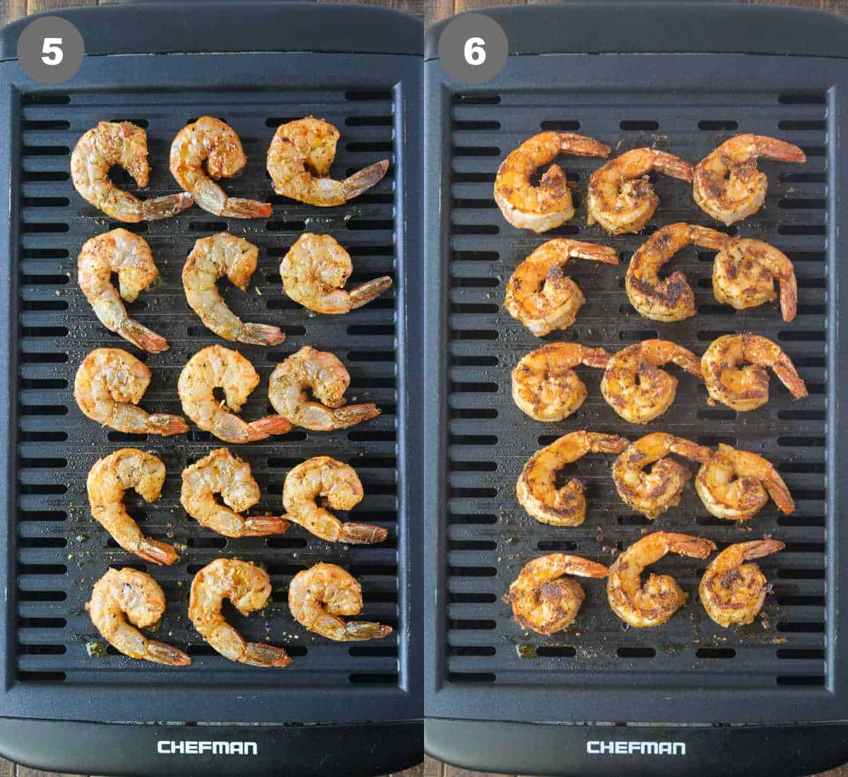 Seasoned shrimp placed on a grill and cooked.