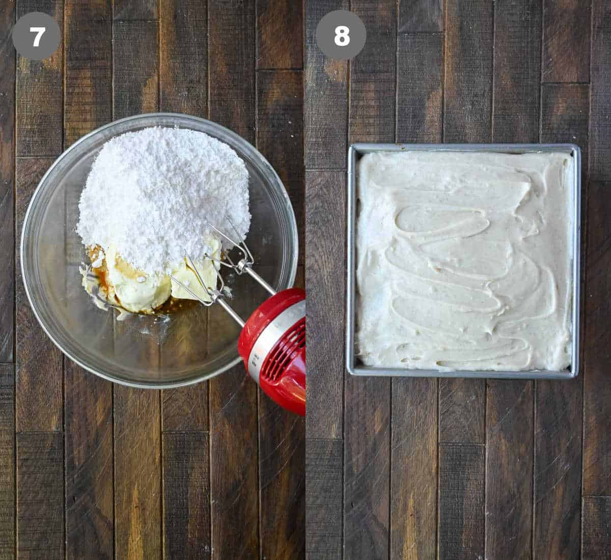 All the frosting ingredients mixed in a large bowl then spread the baked cake.