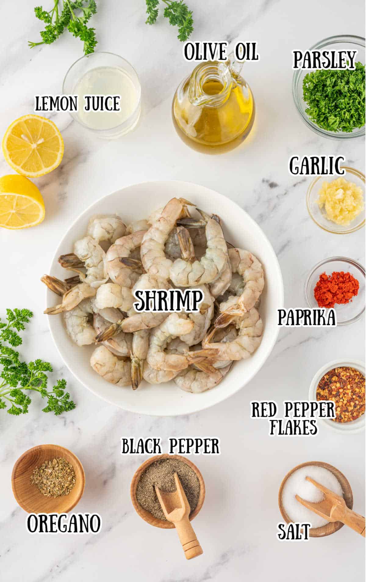 All the ingredients needed for this Texas Roadhouse grilled shrimp.