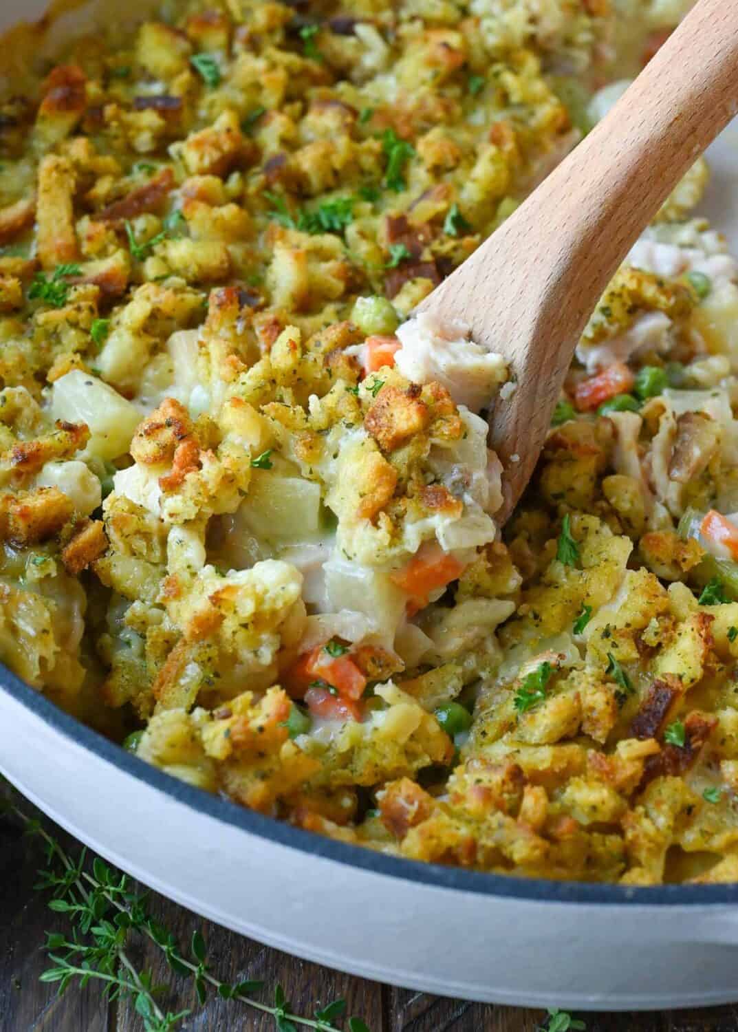 Chicken Stuffing Casserole (No Canned Soup) | Butter Your Biscuit