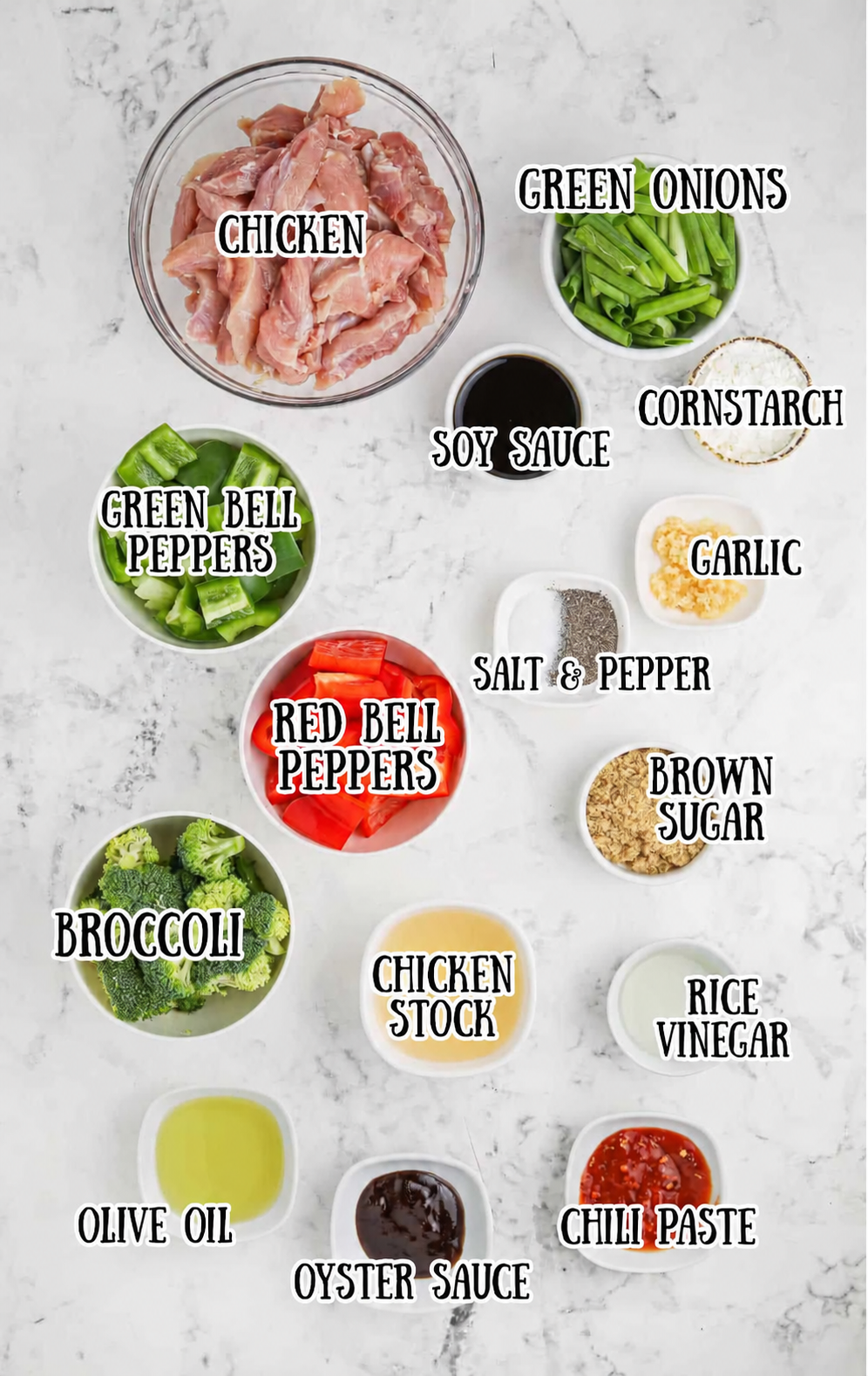 All of the ingredients needed for Spicy hunan chicken