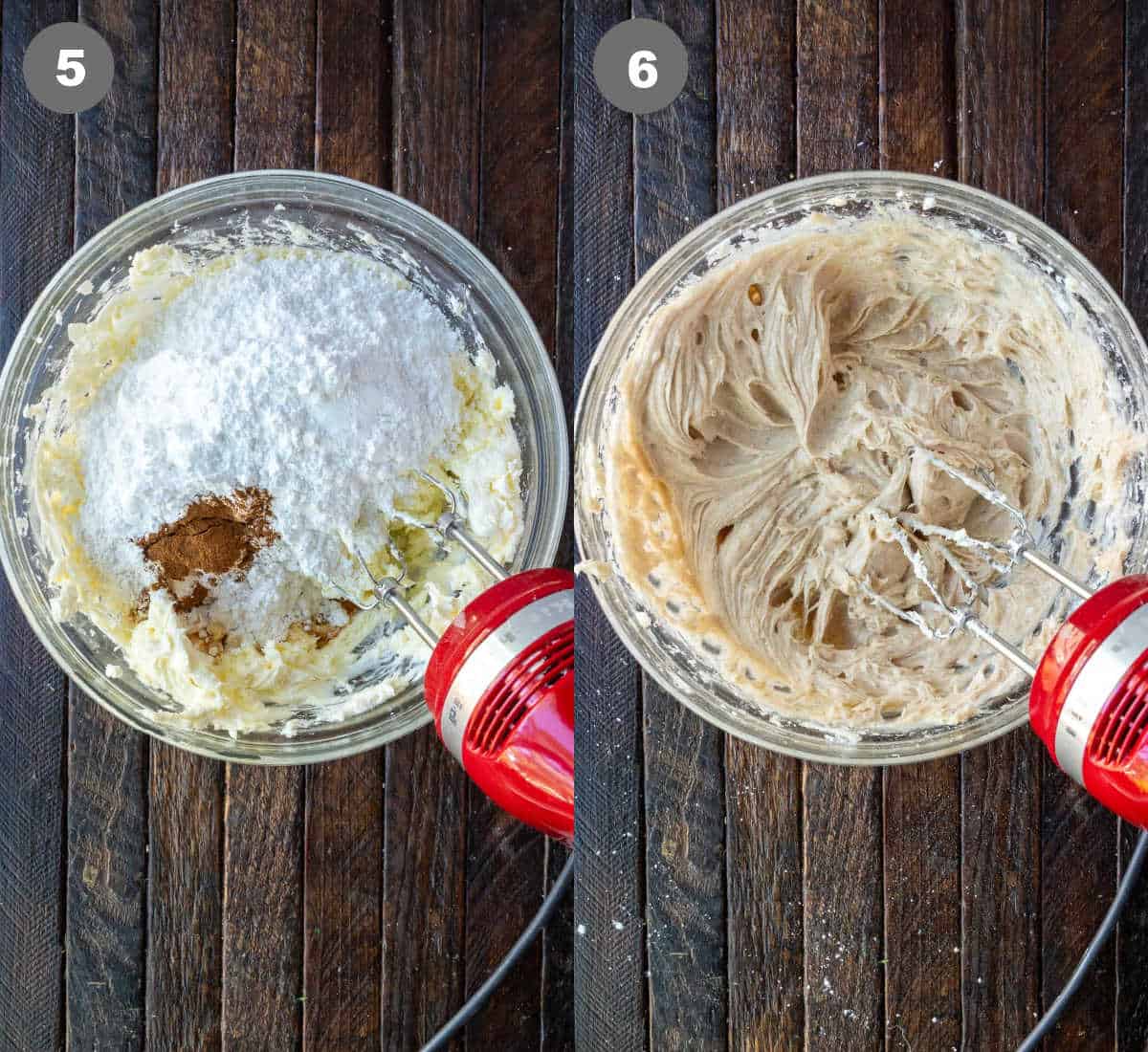 All the frosting ingredients mixed together in a bowl.