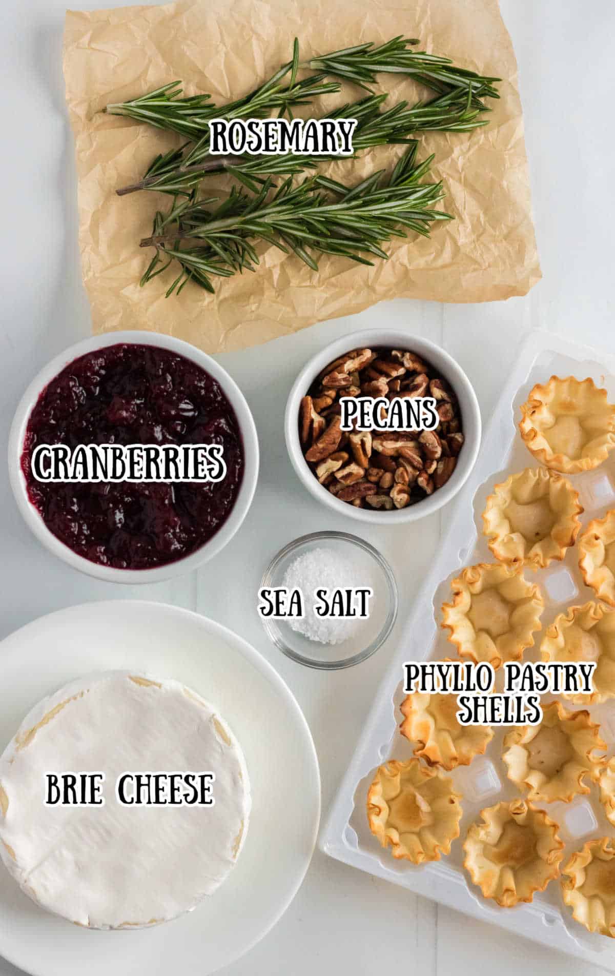 All the ingredients needed for these cranberry brie cups.