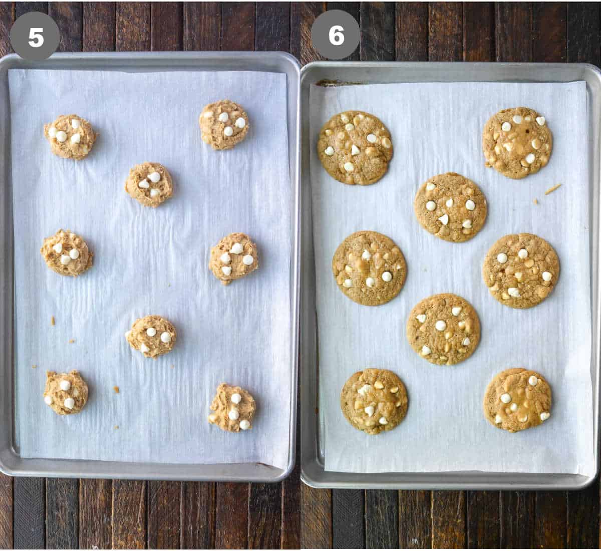Steps 5 and 6 for making macadamia nut cookies.