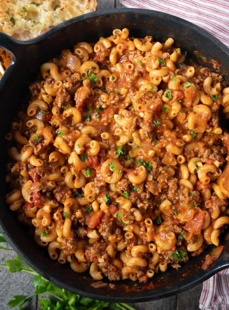 American goulash in a large pot.