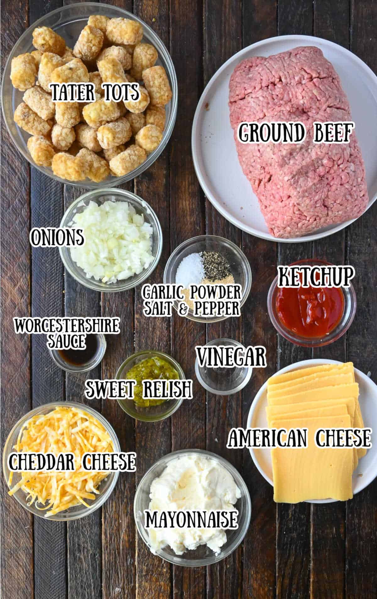 All the ingredients needed for big mac casserole