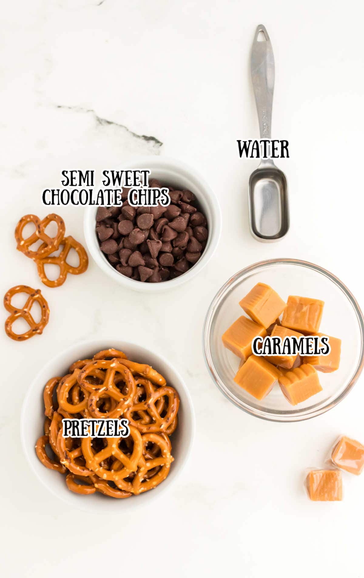 All the ingredients needed for this pretzel bark.