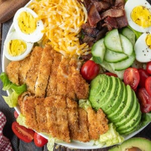 Crispy chicken salad in a large bowl.