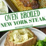 Oven broiled new york steak pinterest pin.