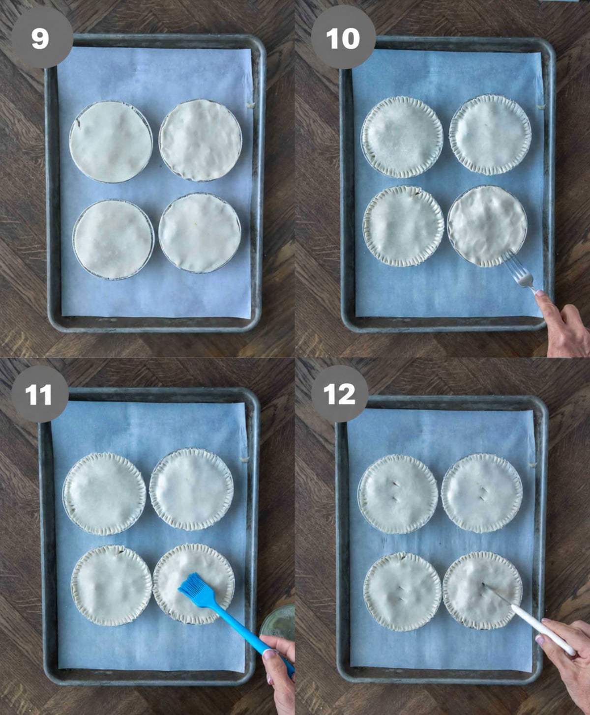 mini freezer pot pies assembled in mini pie tins.