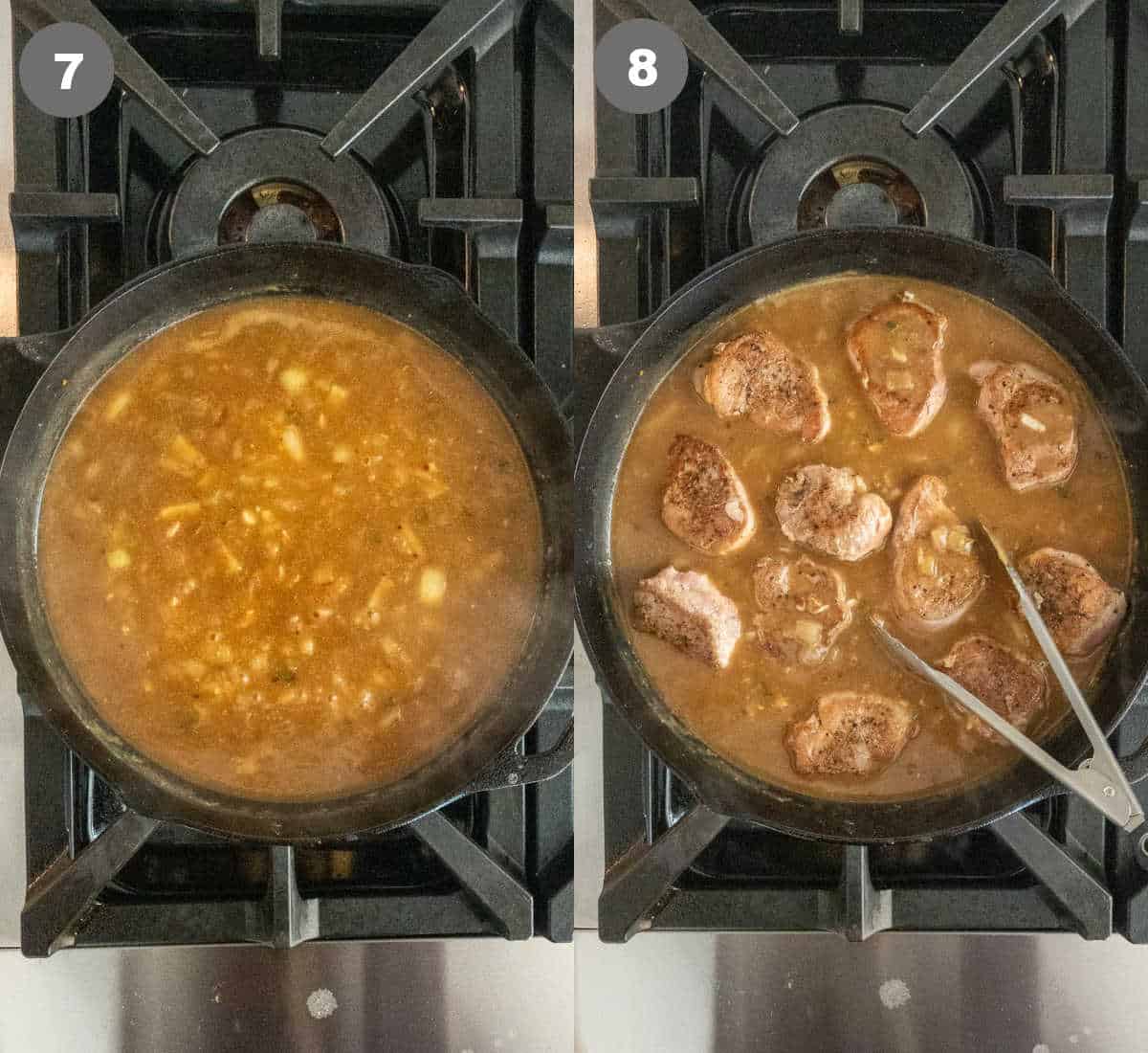 Steps 7 and 8 for cooking pork medallions.