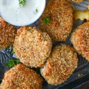 Close up of air fried spicy chicken nuggets.