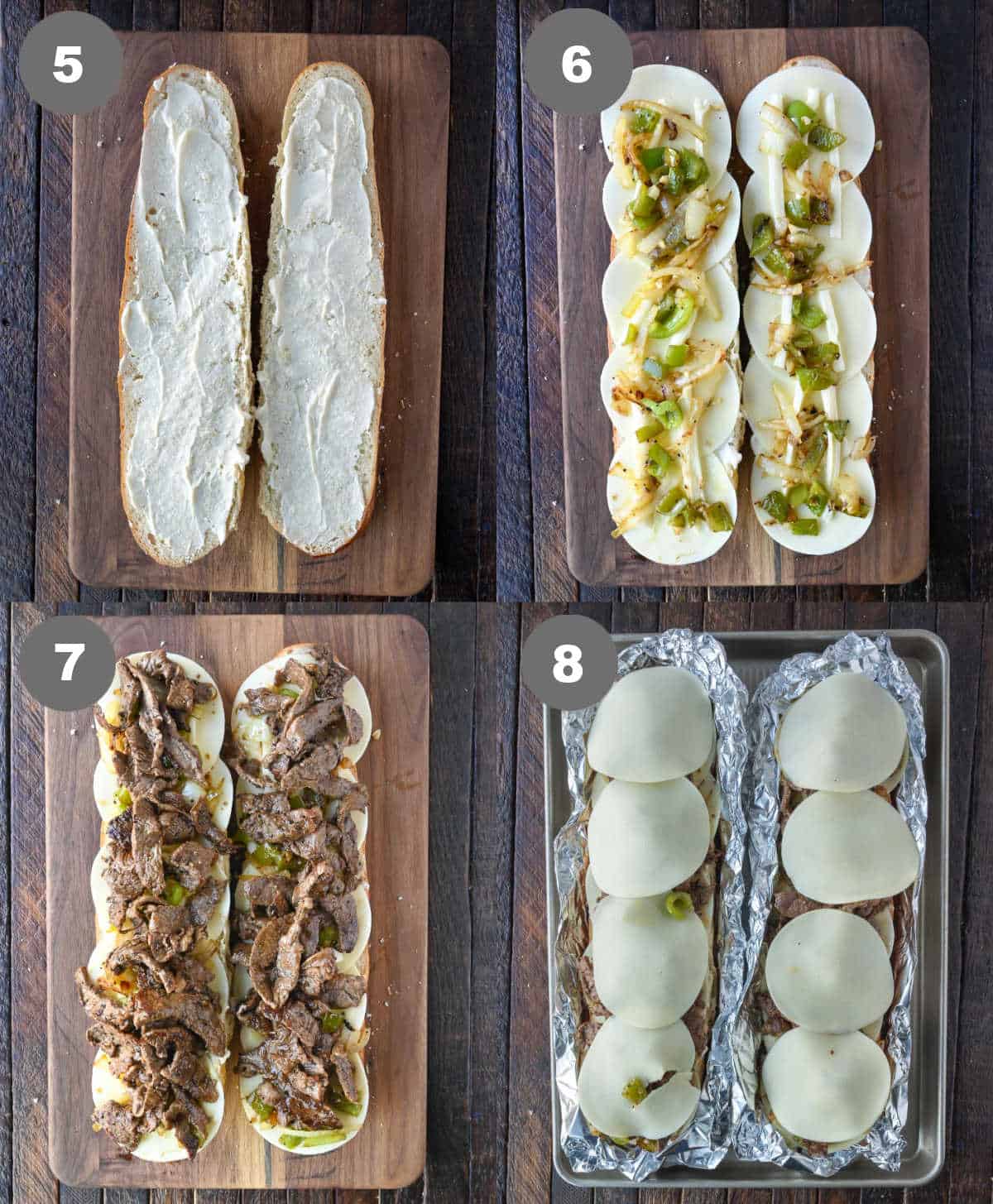 French bread with mayo and the toppings added on top.