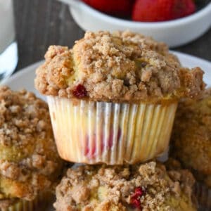 A close up of strawberry muffin.