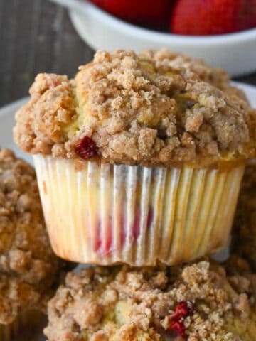 A close up of strawberry muffin.
