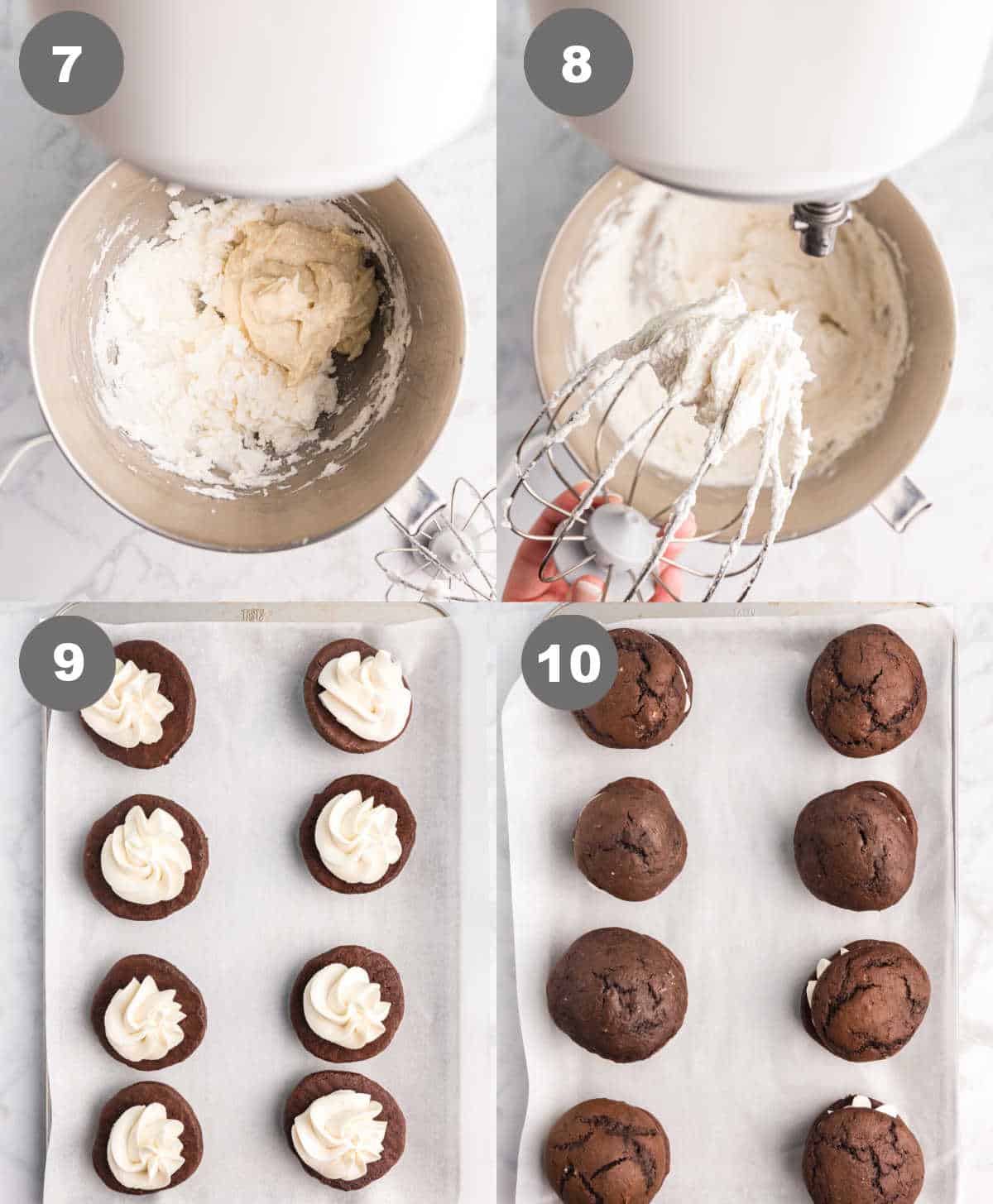 Steps 7 through 10 for making whoopie pies.